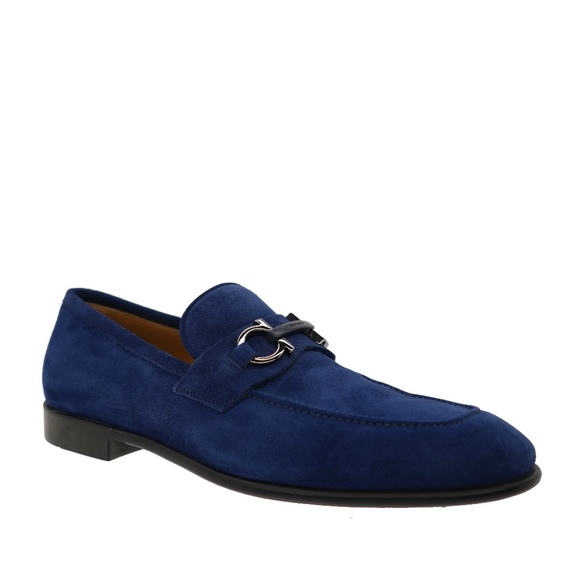 Salvatore Ferragamo Foster Gancini Loafers Indigo Suede Leather Size 9 New
